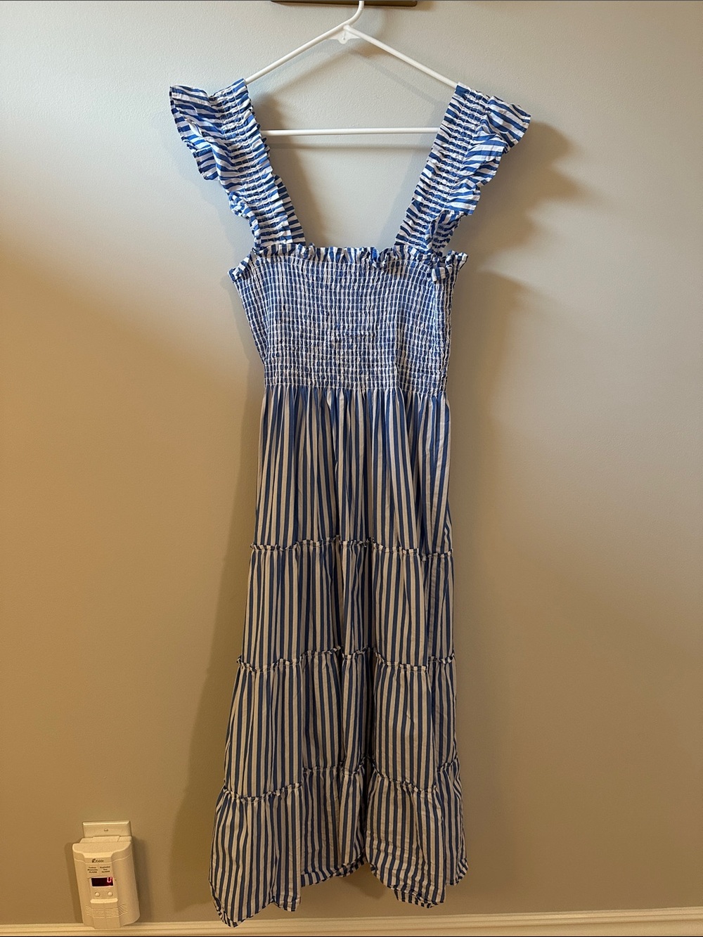 Quince Blue and White Striped Ruffled Sundress